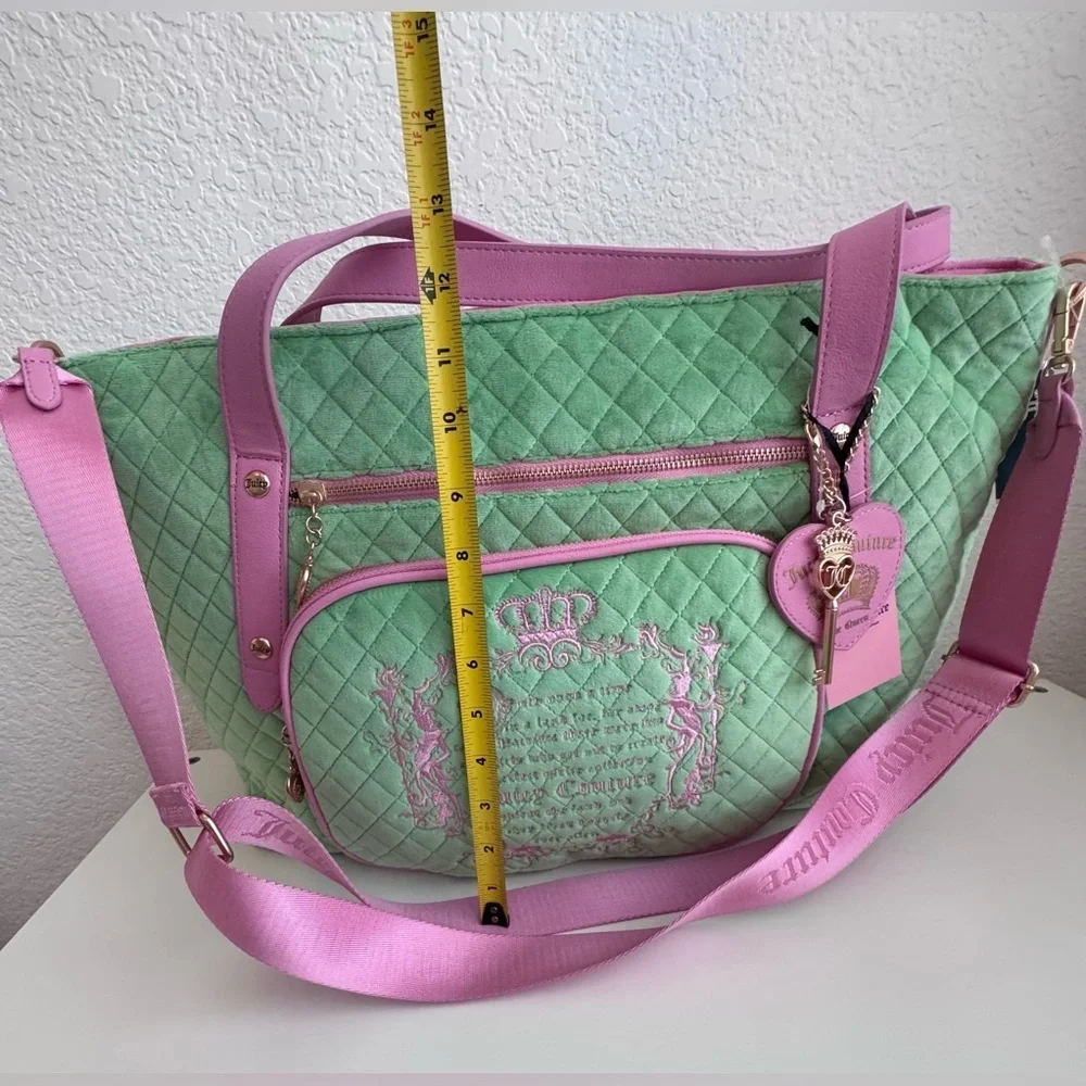 Juicy Couture Mint Green and Pink Quilted Tote